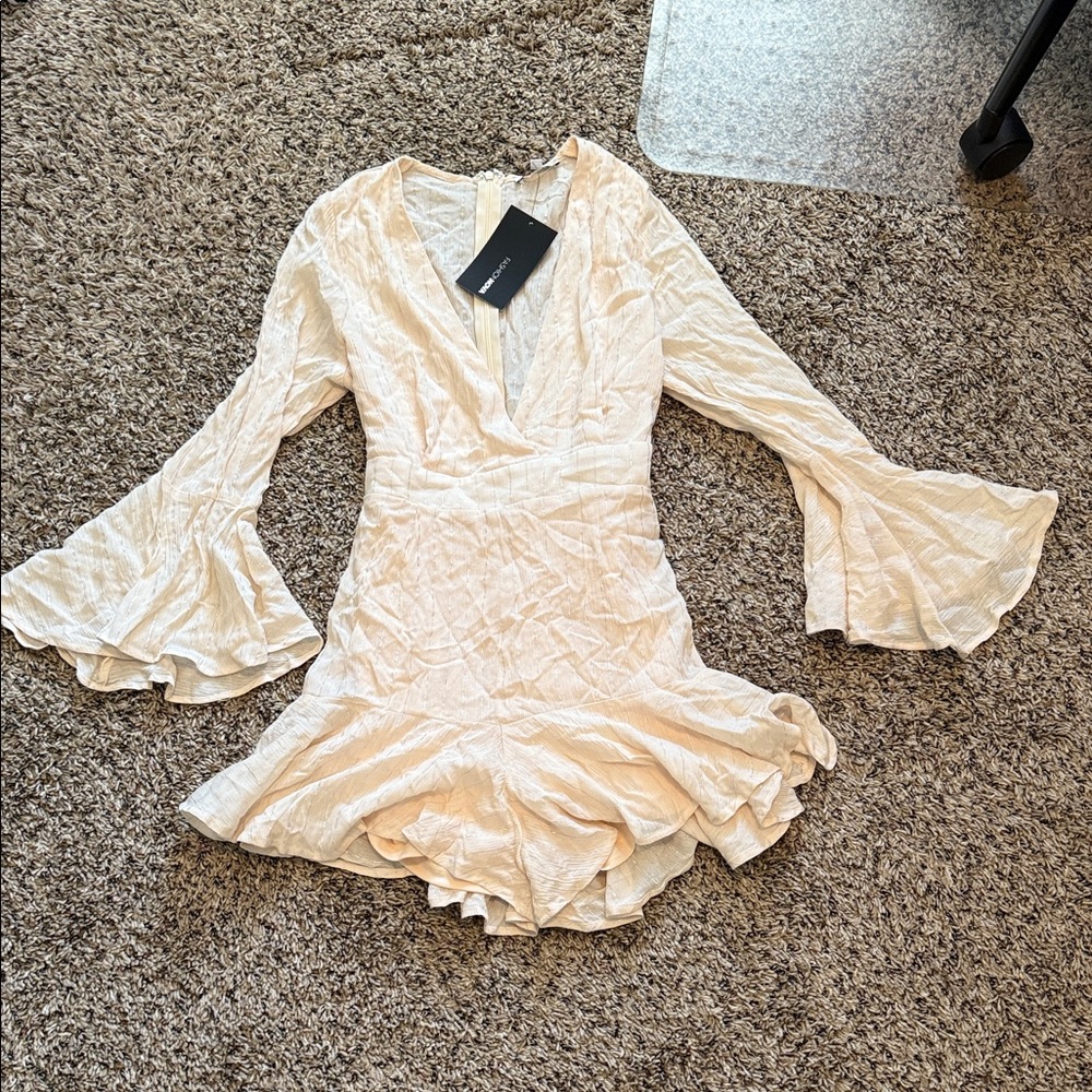 Fashion Nova Elegant Cream Flare Sleeve Romper